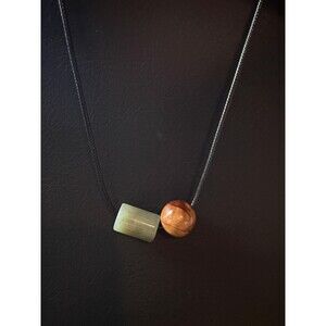 Celadon Jade Ring & Agate Bead Necklace · Adjustable Minimalist Cord Necklace